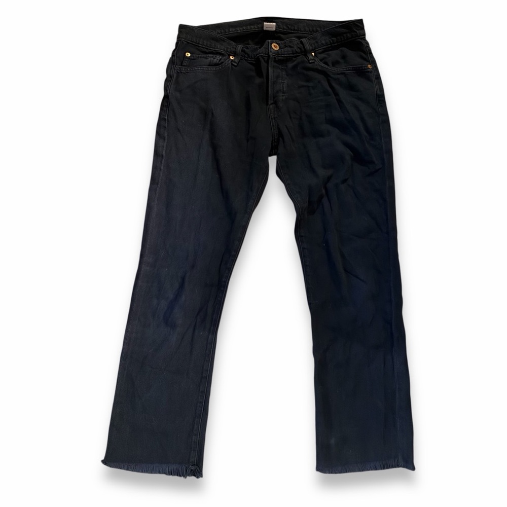 NSF Straight Slouch Mid Rise Jeans Overdye Black Wash Raw Hem Sz 27